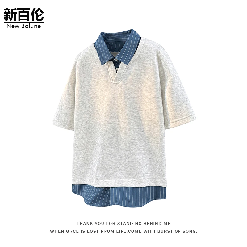 新百伦/NEW BOLUNE夏季薄款短袖男T恤2025新款男生痞帅拼接POLO衫