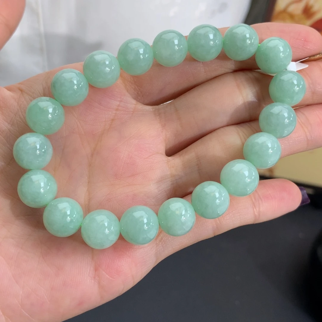 翡翠未镶嵌手串卡9.9细润淡果绿手串