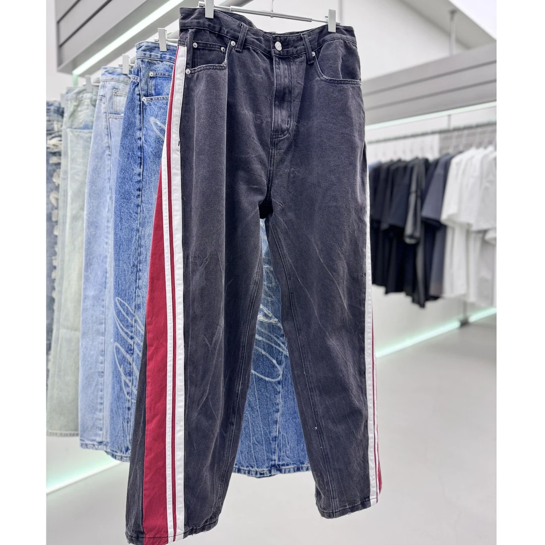 美式休闲牛仔裤中性春秋潮牌做旧直筒痞帅宽松阔腿裤