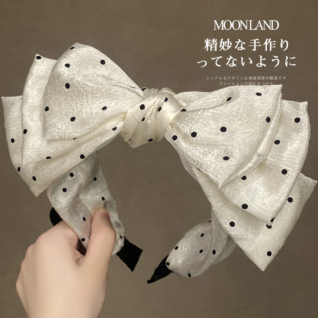 气质波点蝴蝶结发箍女新款高级感洋气时尚发卡高颅顶日常外戴头箍