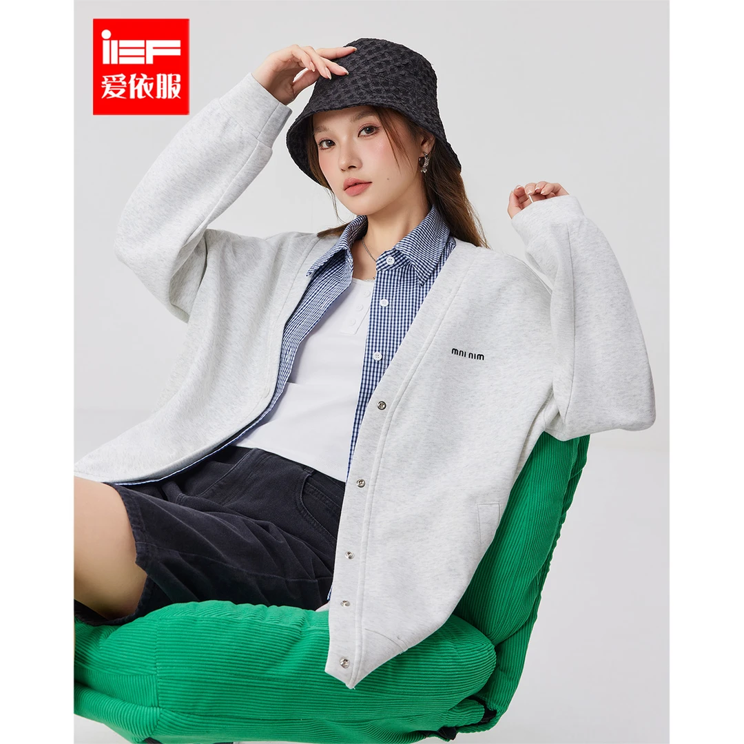IEF/爱依服2025秋季新款美式减龄学院风小众设计宽松百搭中长外套