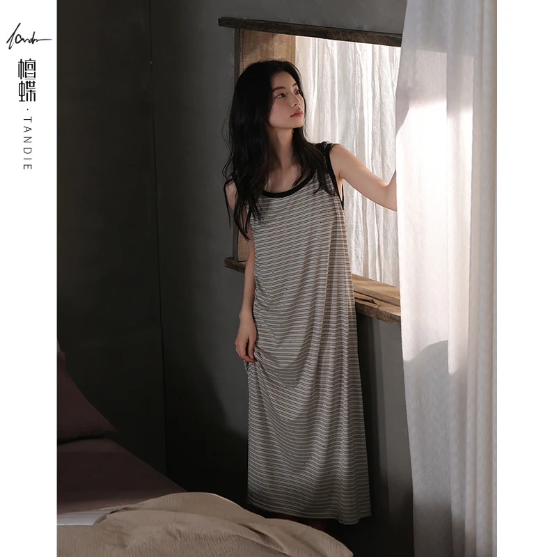 【带胸垫】2025莫代尔睡裙中长舒适薄款夏天吊带长裙吊带睡裙带胸垫