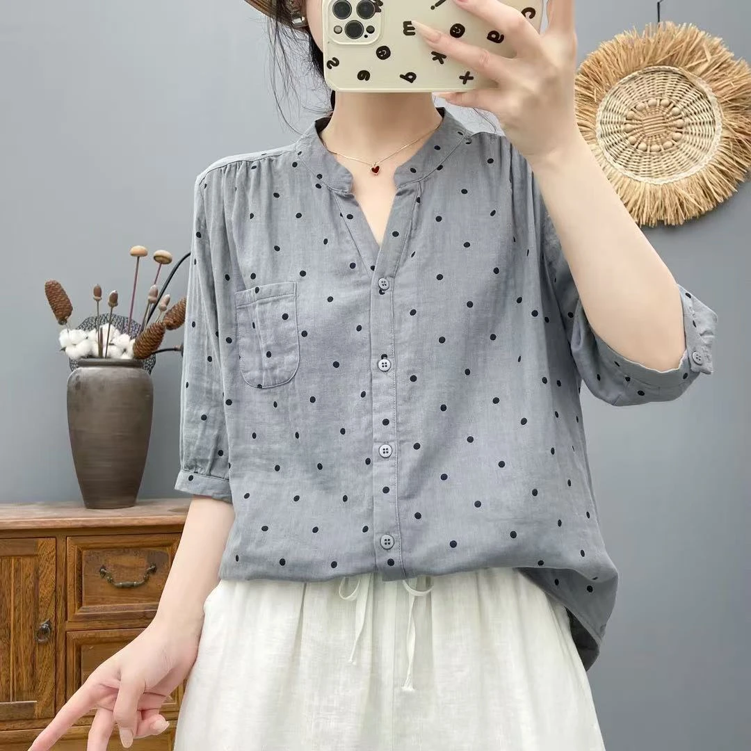 13429波点文艺精品女士衬衫高货上档次减龄