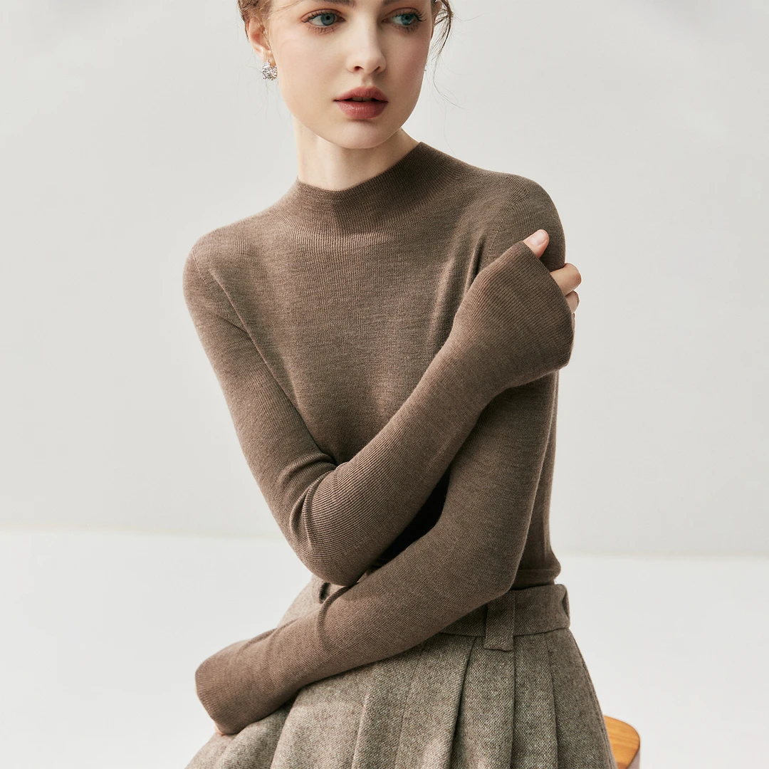 可机洗德国扬子纱100%纯羊毛衫女秋冬季半高领毛衣修身针织打底衫