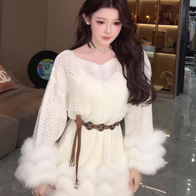 法式减龄慵懒风气质甜美针织衫毛衣女秋季新款宽松百搭中长款上衣