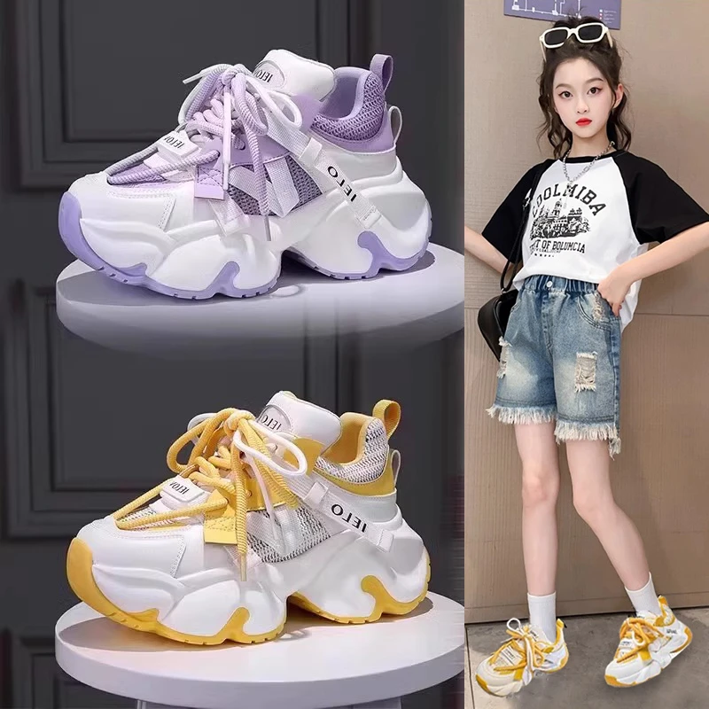 女童运动鞋2025夏季新款中大童透气网面老爹鞋休闲儿童跑步单鞋子