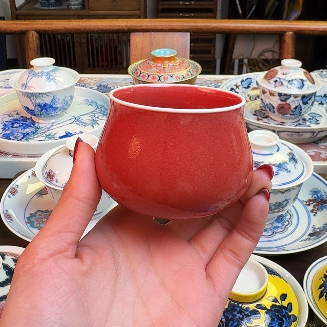 杯重工豇豆红杯纯手绘