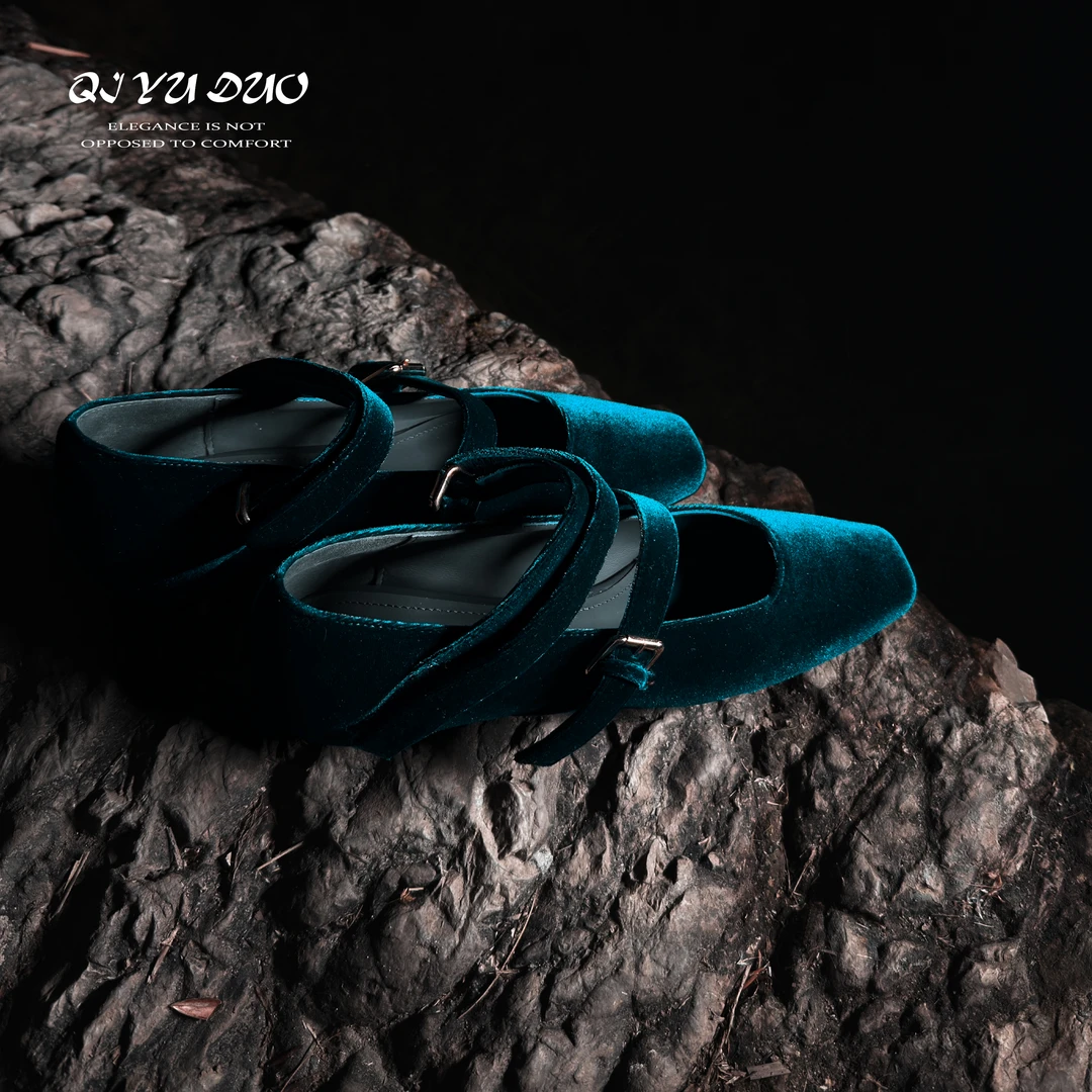 【七与多】3cm/小众内增高玛丽珍鞋女方头复古芭蕾舞平底浅口单鞋