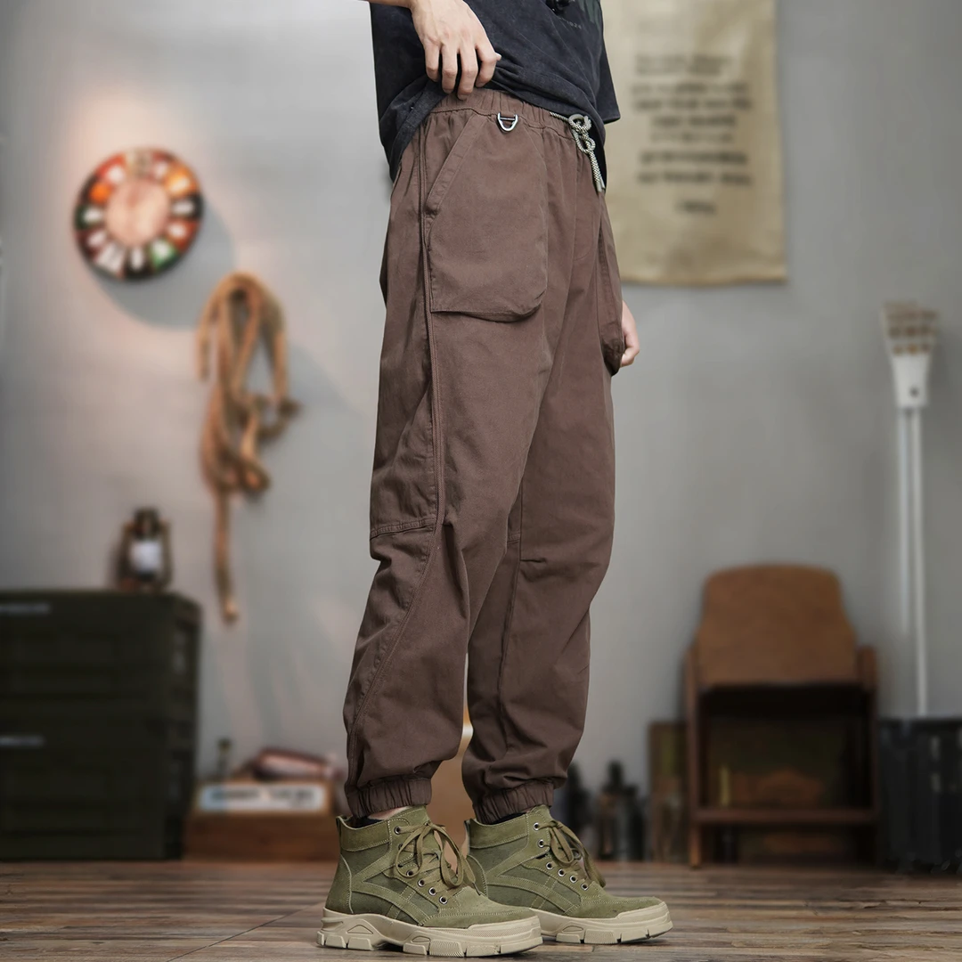 028款春秋季新款工装裤痞帅宽松休闲松紧腰束脚长款男士裤子2025