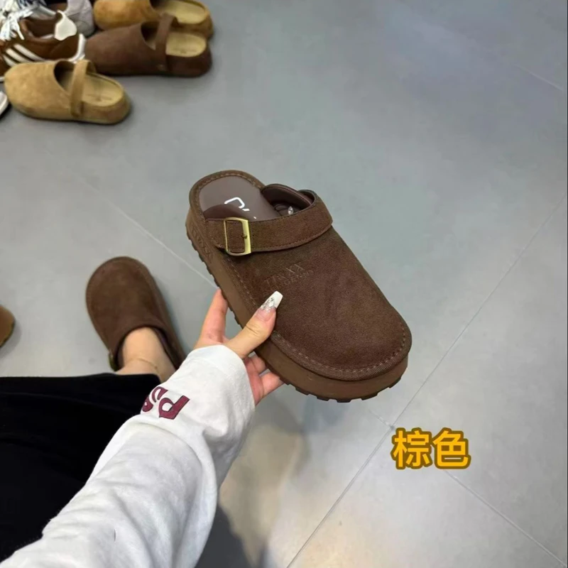 厚底时尚勃肯拖鞋女外穿2025年秋季新款包头半拖鞋复古松糕懒人鞋