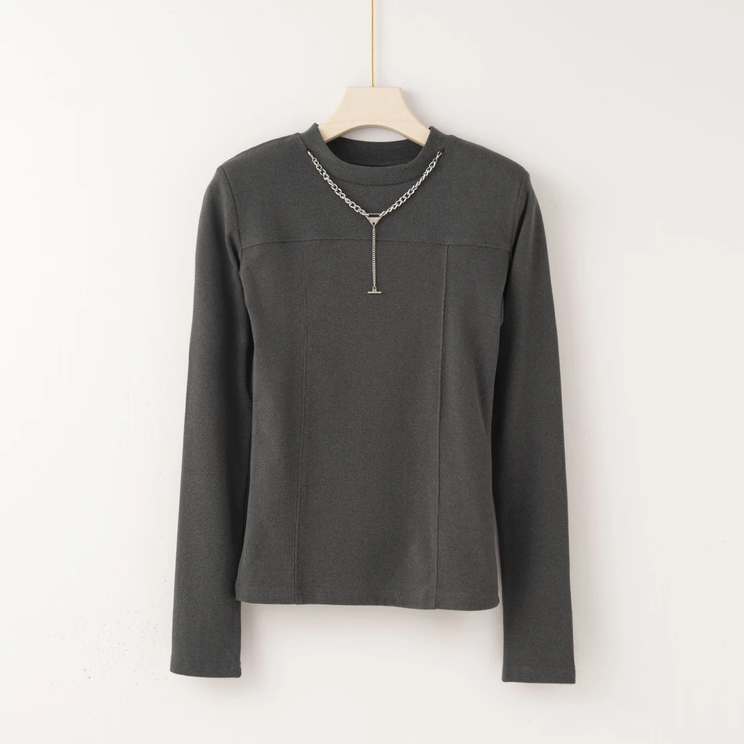 Q2545【特价-占单者限购】圆领内搭修身显瘦不规则下摆鱼骨上衣