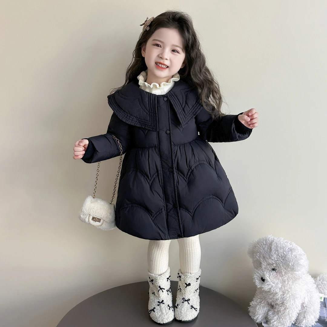 女童羽绒服冬季2025新款儿童韩版时髦洋气女宝宝中长款白鸭绒外套