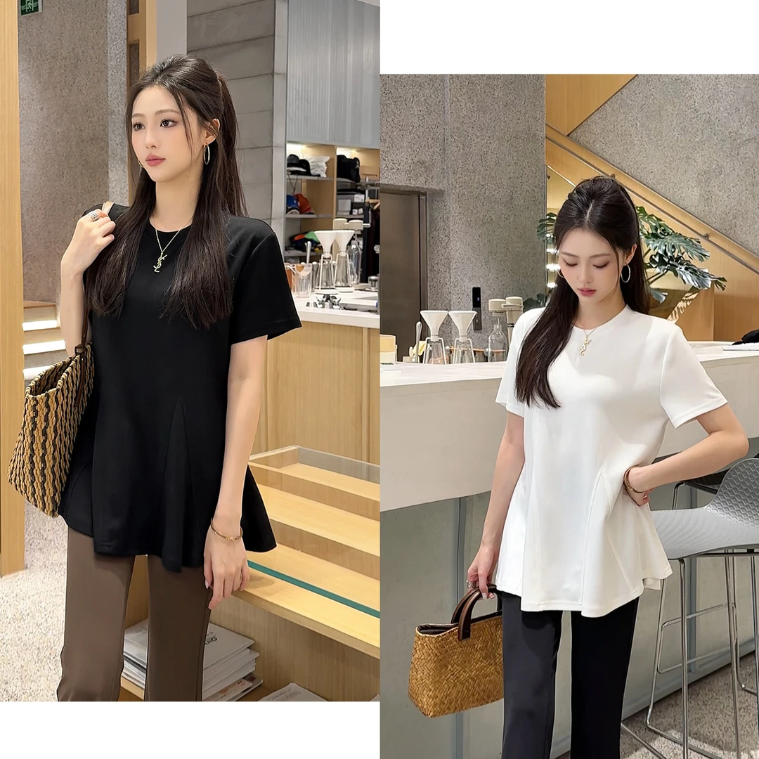 孕妇装荷叶边短袖上衣女2025夏季新款宽松T恤百搭打底衫4561
