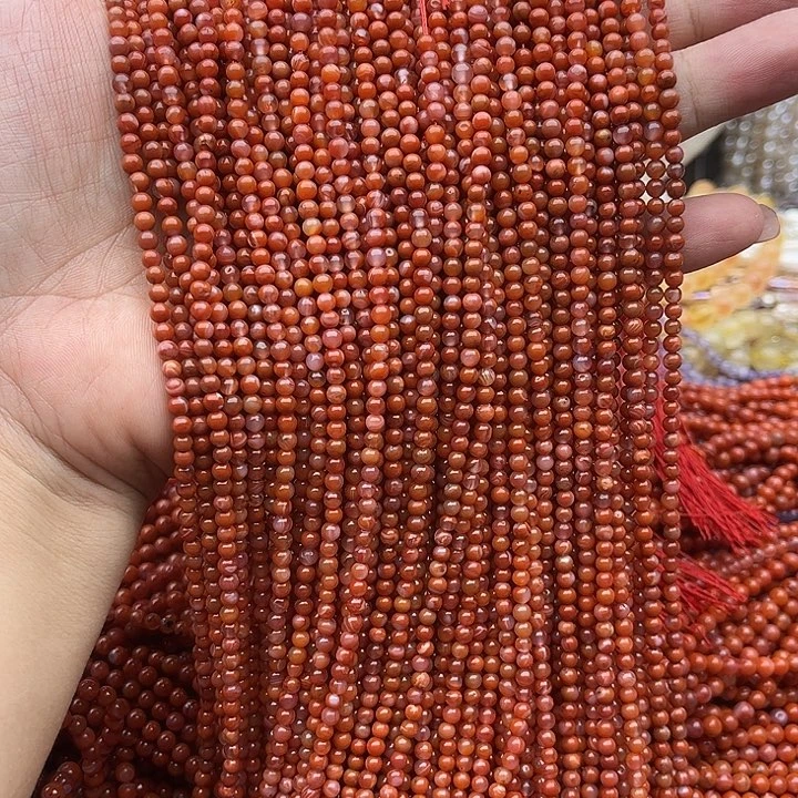 玛瑙/玉髓未镶嵌珠宝半成品一条3mm左右飘花南红