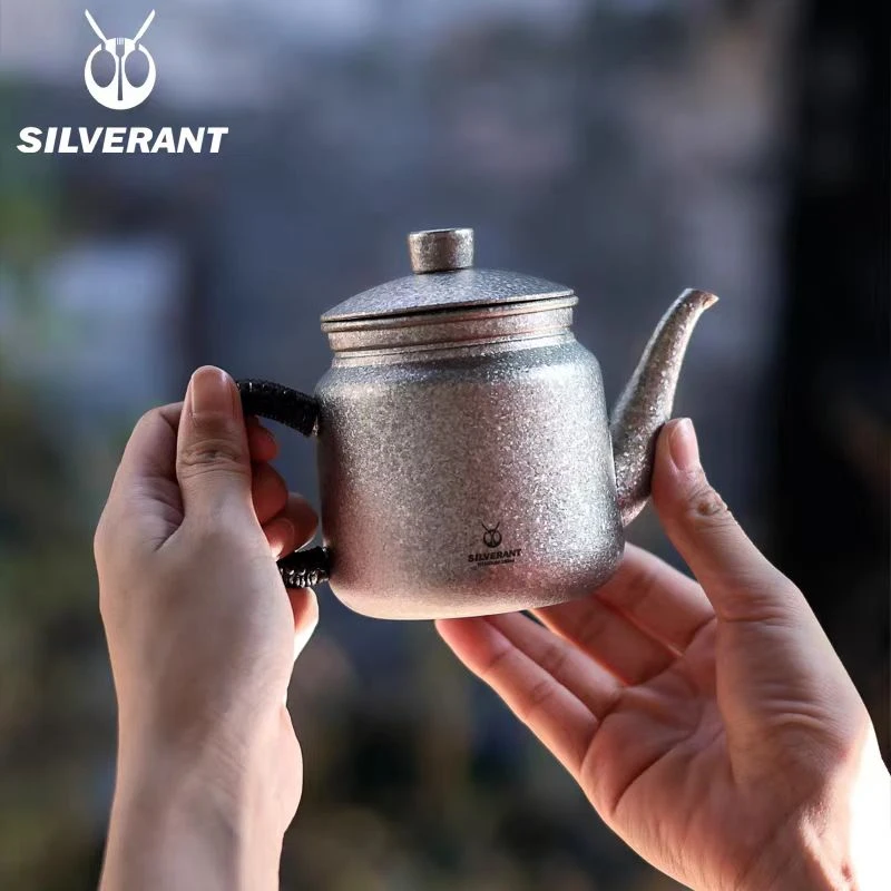 [乐壶匠厂家直销]（银蚁）纯钛茶壶350ml泡茶器带茶仓茶漏茶具家