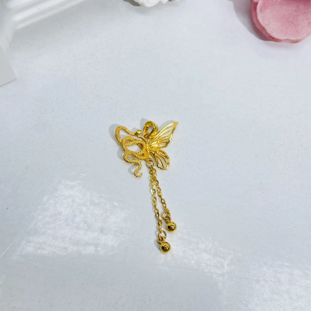 足金999灵蛇流苏珐琅蝴蝶吊坠