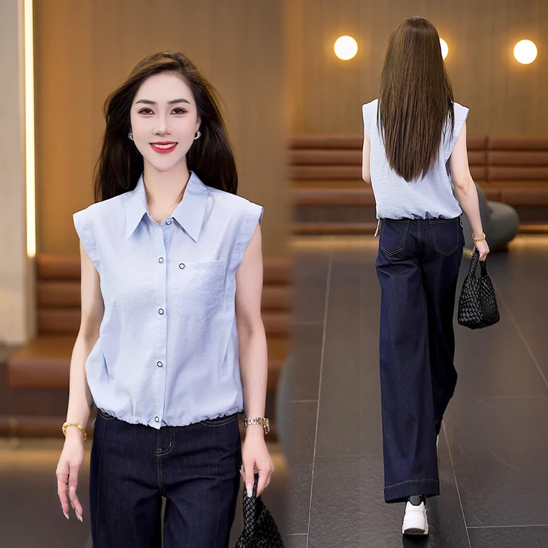 新款休闲短袖衬衫夏季2025宽松遮肉显瘦衬衣设计气质上衣-5581