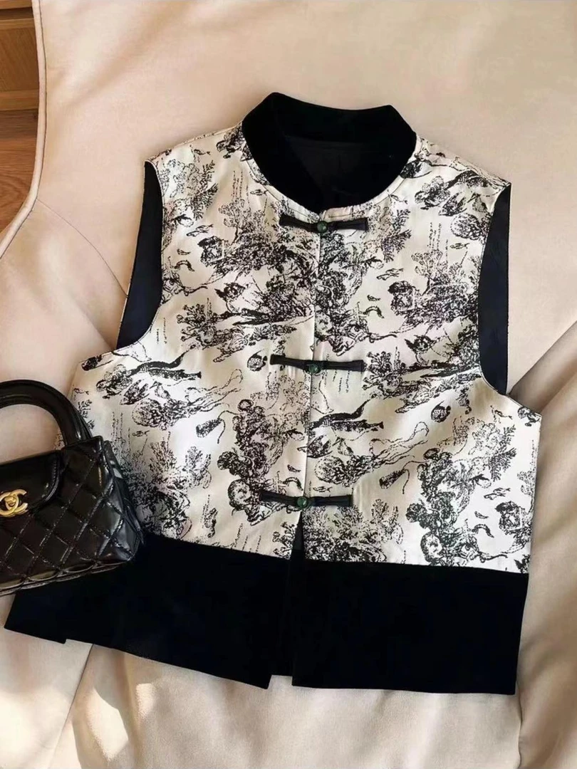 中式国风复古提花马甲盘扣设计气质百搭无袖背心外搭8#