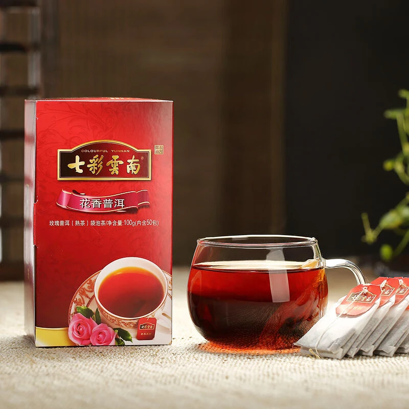 七彩雲南茶叶 普洱茶 熟茶 花香袋泡茶100g/50袋 线下同款