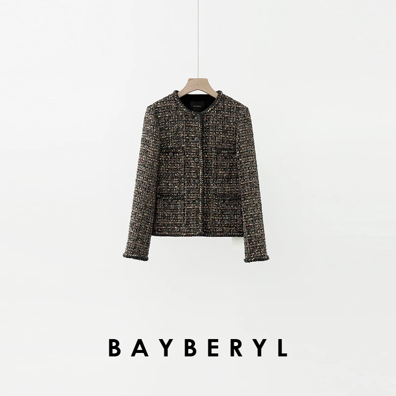 BAYBERYL老贝暮色鎏金*香风圆领时尚粗花呢25秋外套MF5F2012-7/30