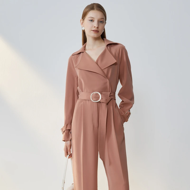 丽公主恩曼琳秋季新品通勤翻领收腰阔腿长裤女连体裤EANCCA69