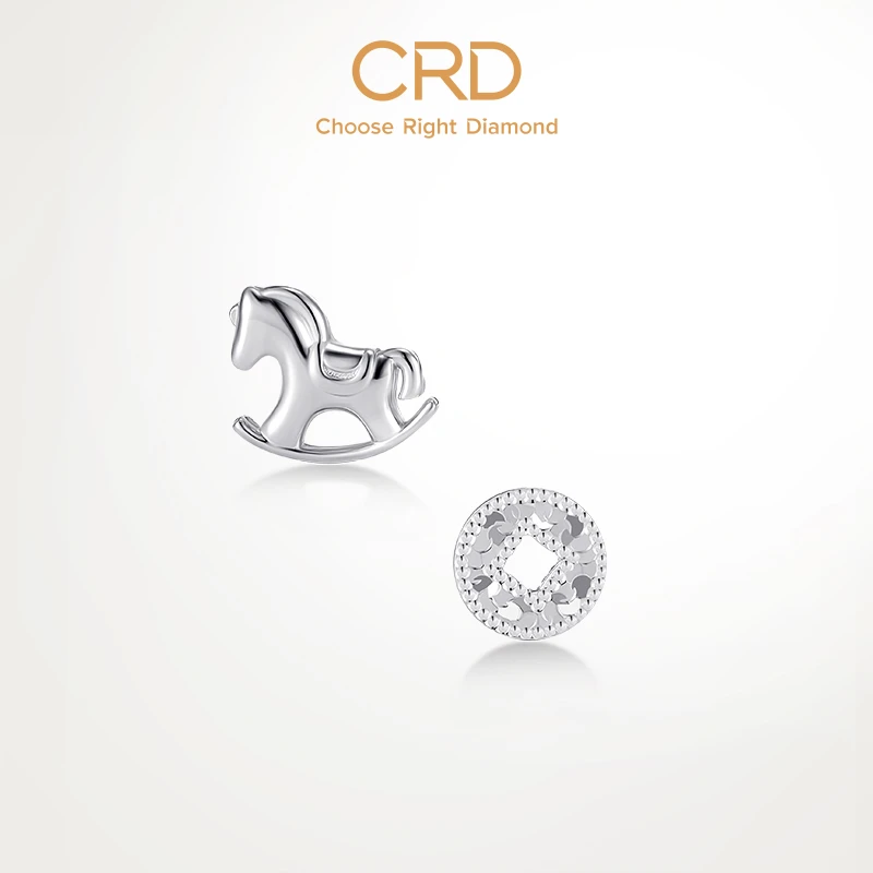 CRD克徕帝PT950马上有钱铂金耳钉白金摇摇马耳饰铜钱耳钉萌趣送礼