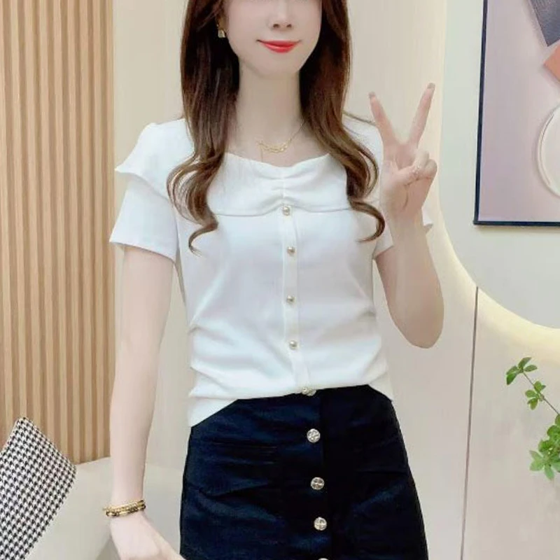 高含棉设计感时尚一字肩短袖t恤女2025夏季新款洋气减龄百搭上衣