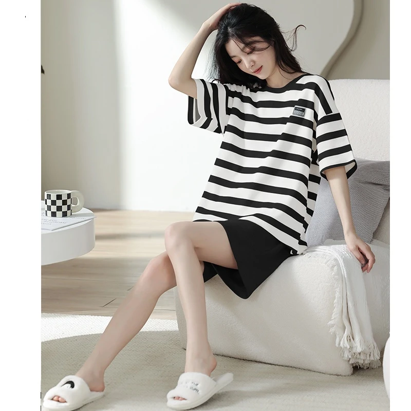 纯棉睡衣女款爆款2025新款夏季短袖自带胸垫一体女士居家服女