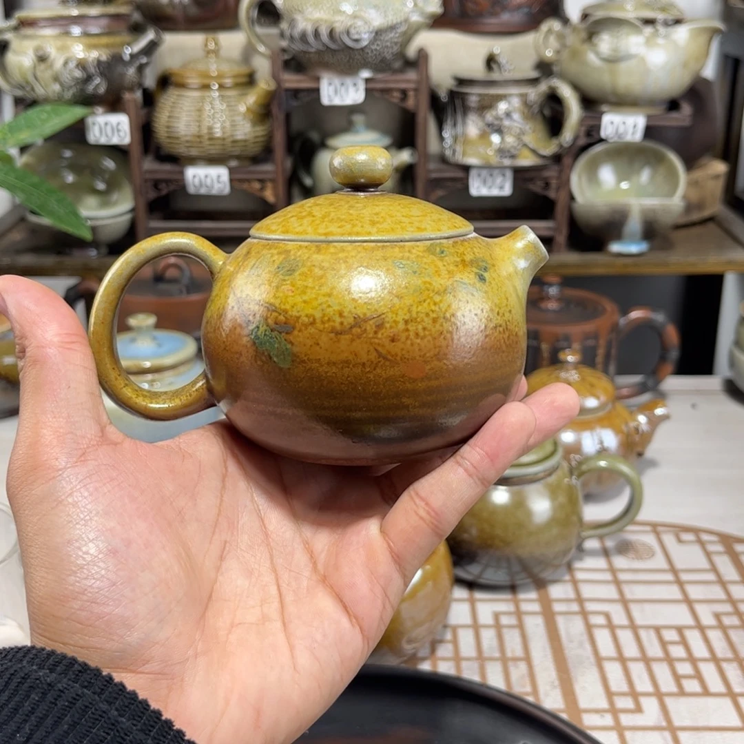 220cc白泥彩填柴烧西施壶，古法传承裸坯柴烧