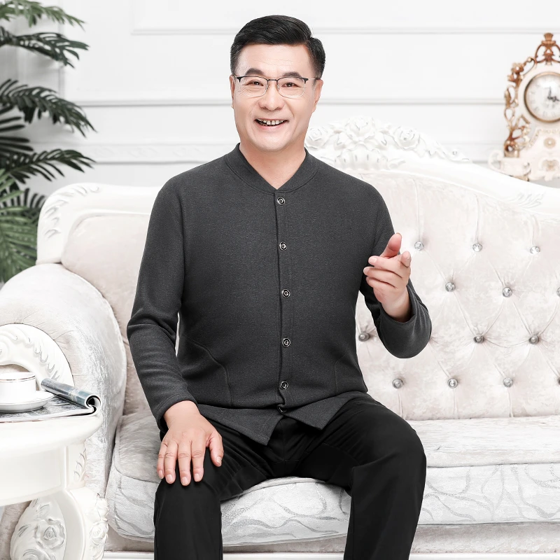 中老年男士加绒加厚开衫立领可外穿爸爸装保暖