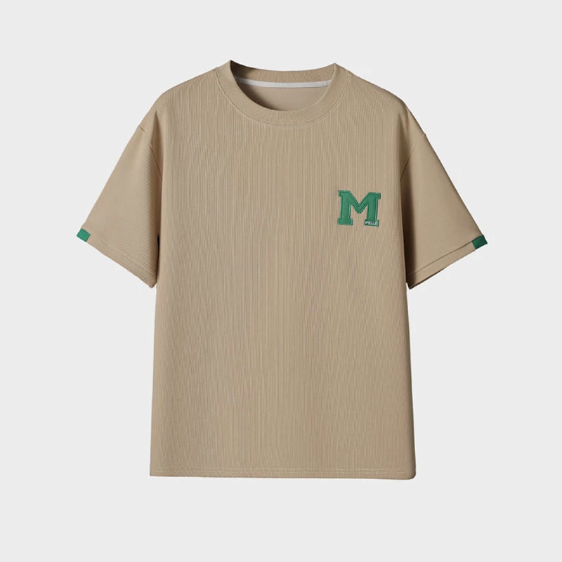 男士短袖t恤简约风潮牌休闲冰丝体恤高级感半袖衣服2025潮流上衣