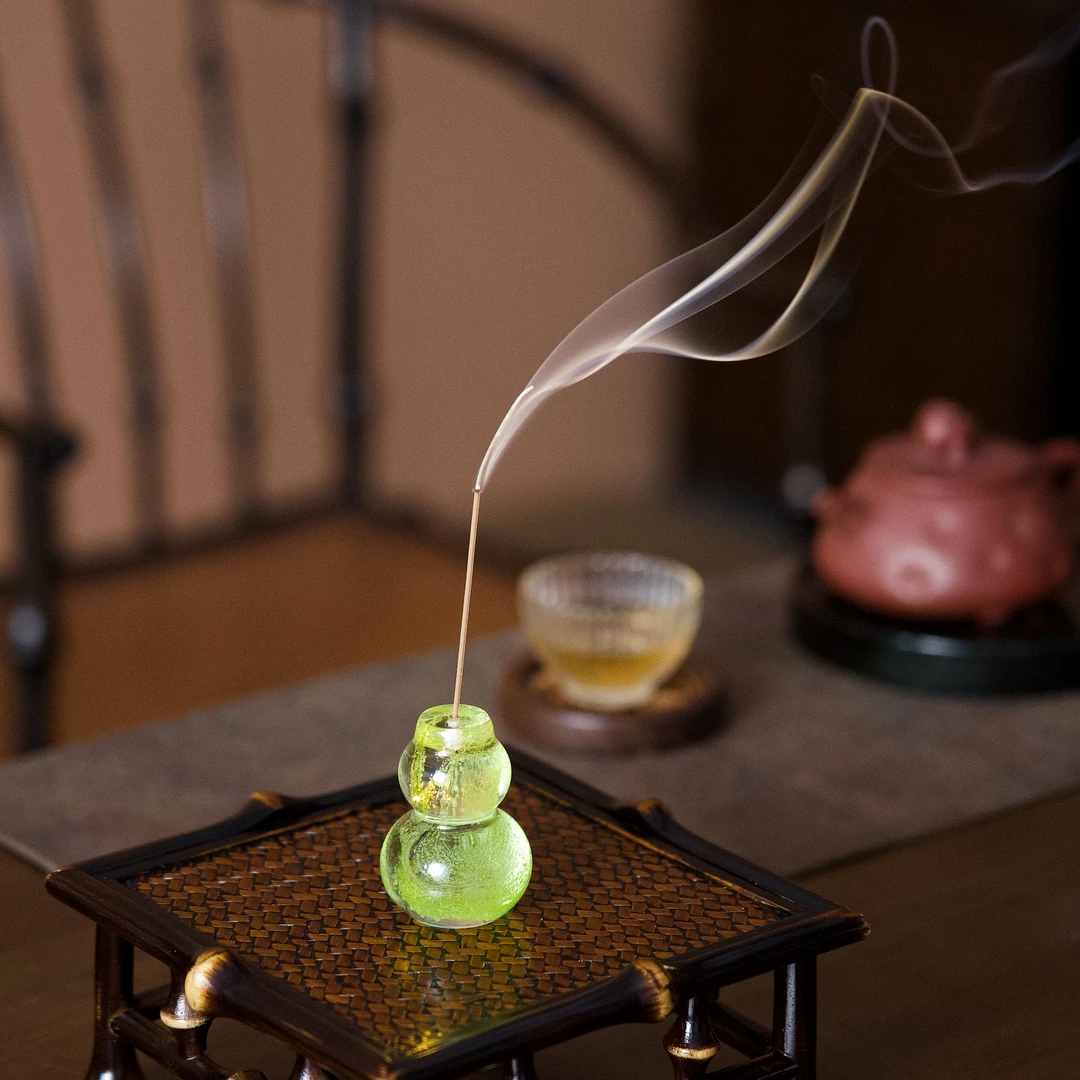 新款绿色葫芦香插高颜值水晶玻璃盖置创意盖碗茶宠茶台茶盖线香插