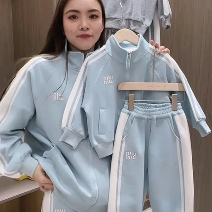 运动服亲子装母子一家三口2025新款秋装炸街母女装运动装两件套潮