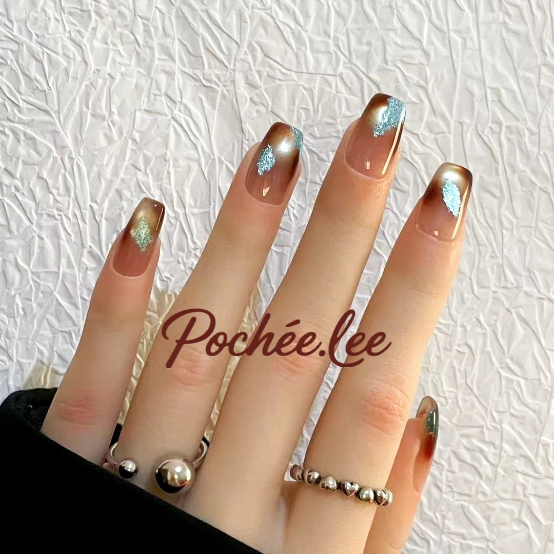 玻棋【光迹】晕染棕色豹纹气质显白白搭秋冬手工穿戴甲渐变纯欲美甲