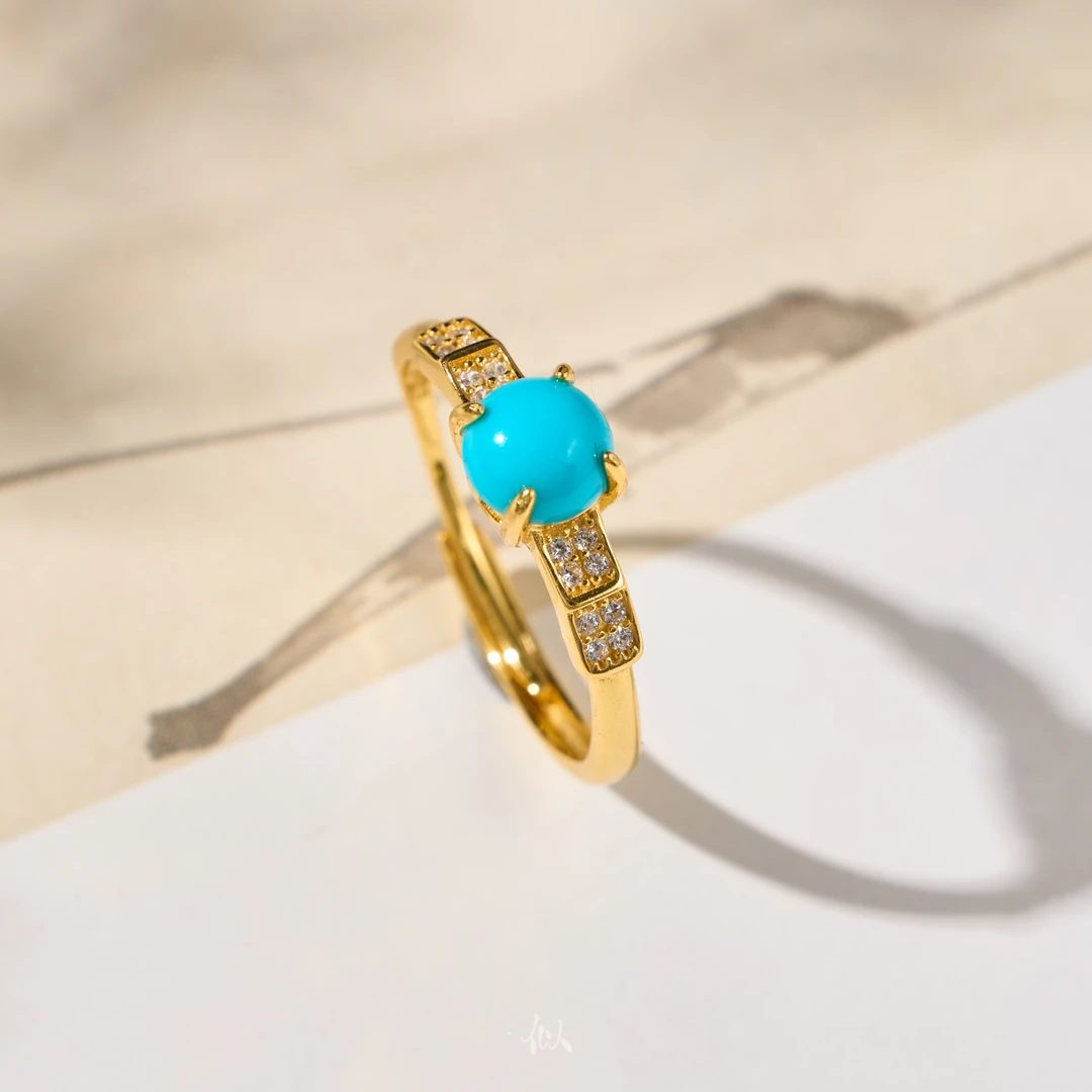 L【松泽】·似梓珠宝· 圆蛋面绿松戒指  多样性发一 SZCC2660023