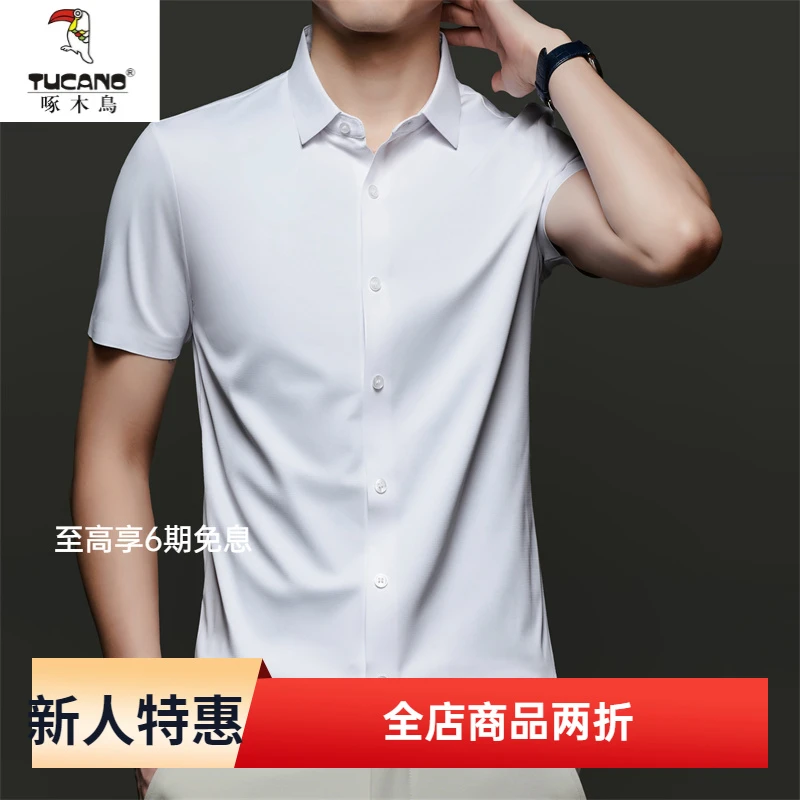 啄木鸟长袖男士2025耐看爆款百搭衬衫高档时尚正装上衣亲肤衬衣