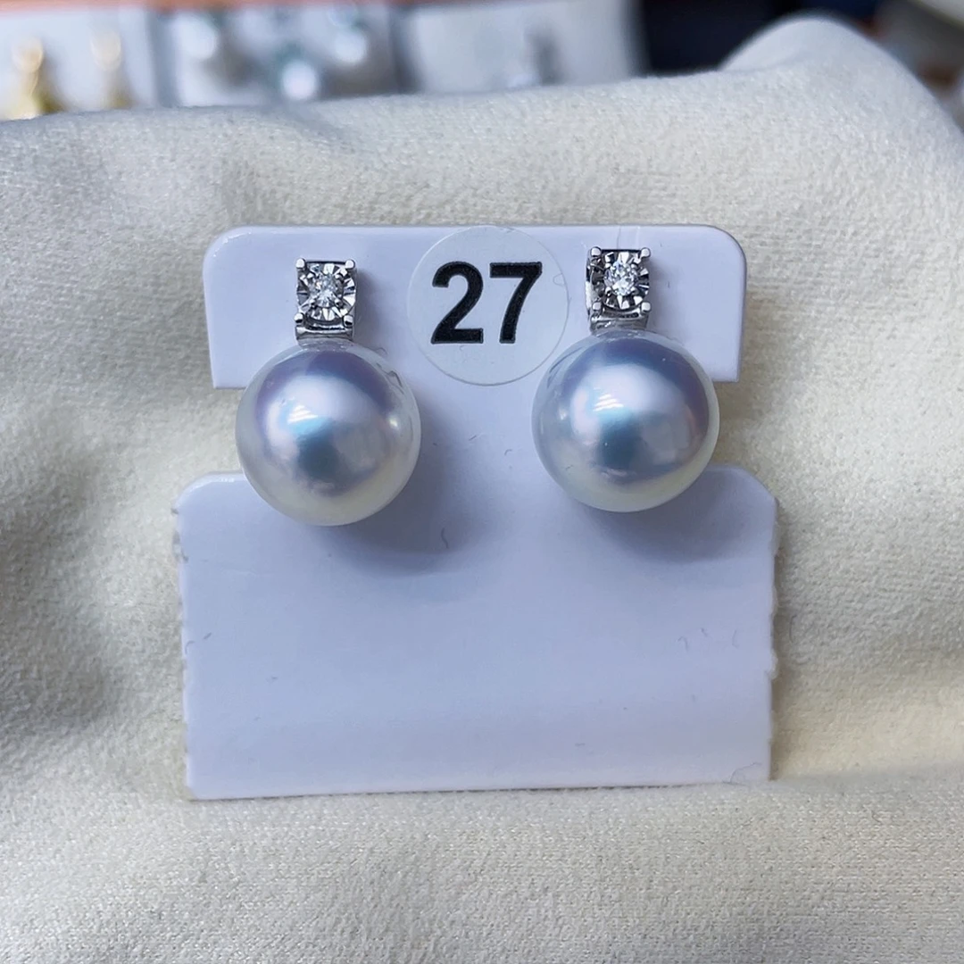 海水珍珠18K金镶嵌耳饰澳白宝石光