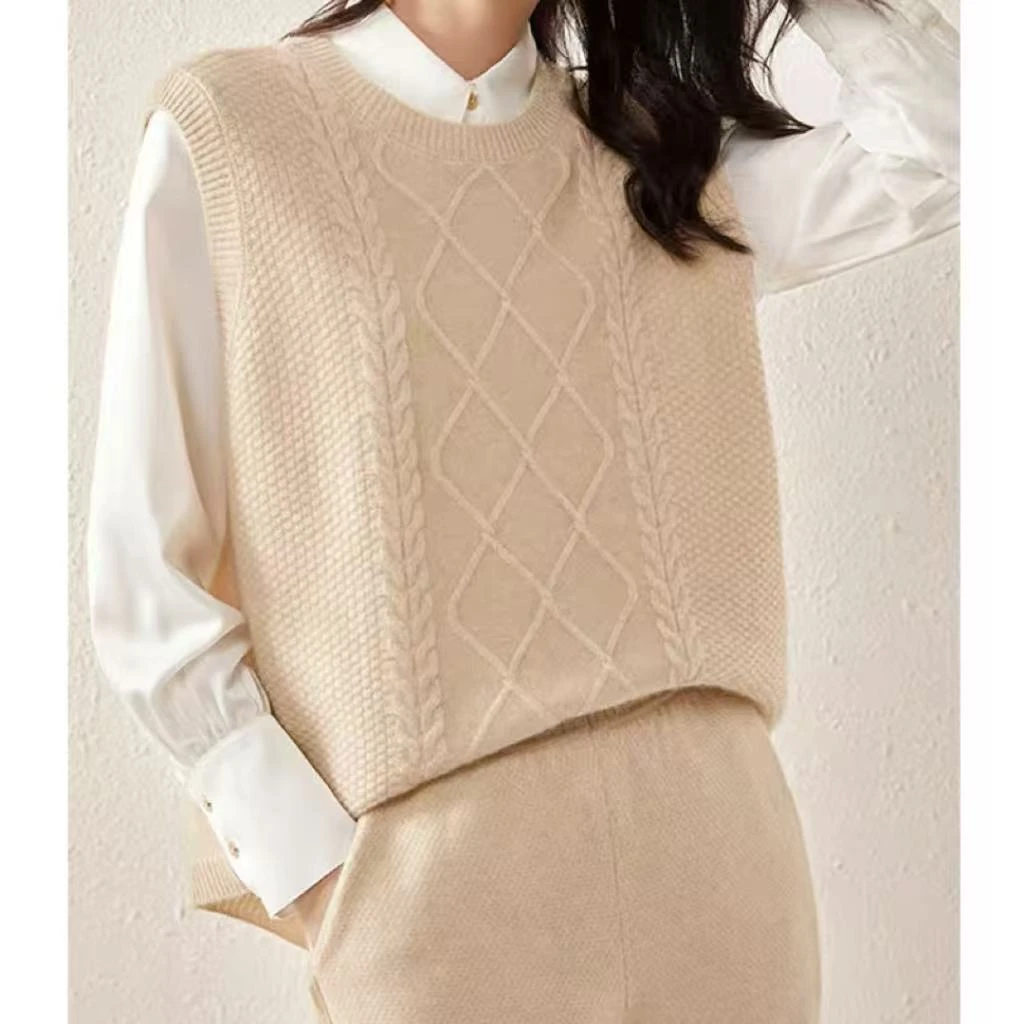 涵玖玥【100羊毛】钩织马甲秋冬可叠搭宽松马甲上衣07-5008