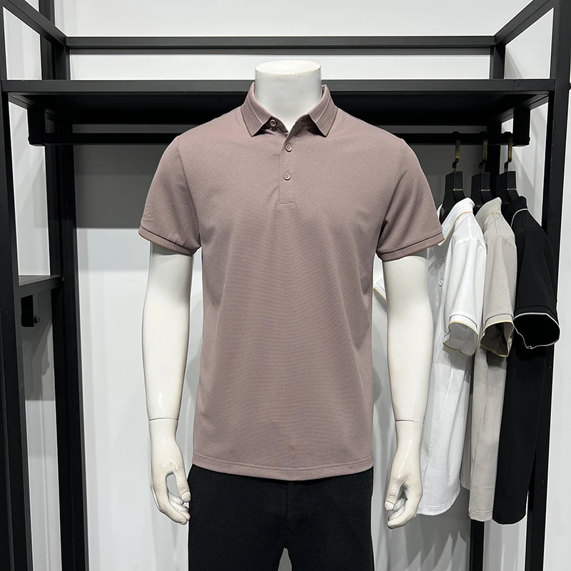 菠萝纹纯色短袖衫男士商务休闲高档刺绣翻领恤2025年夏季新款透气