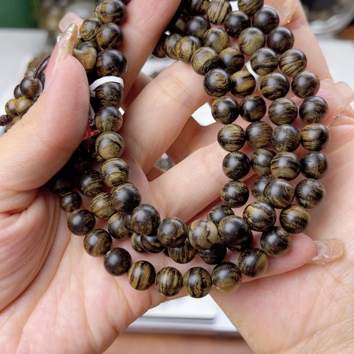 沉香手串修*越南芽庄老白棋玉化老料满樱子瘤疤虎斑纹