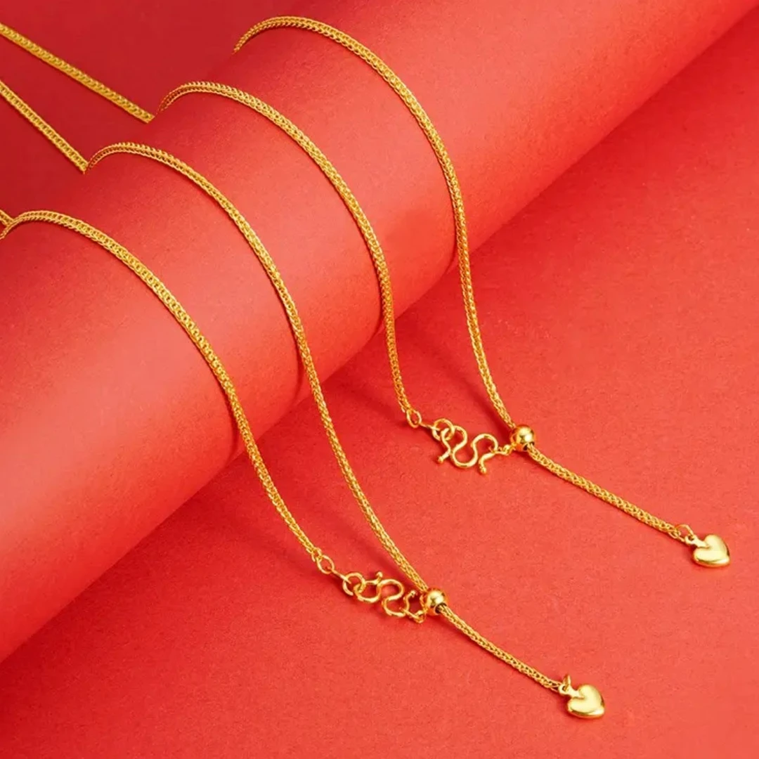 链子足银 足银999.9金色爱心抽拉肖邦链50厘米长