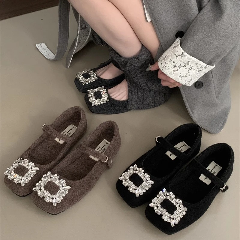 法式复古玛丽珍鞋女秋冬款一字带平底方头单鞋芭蕾舞鞋配裙子女鞋