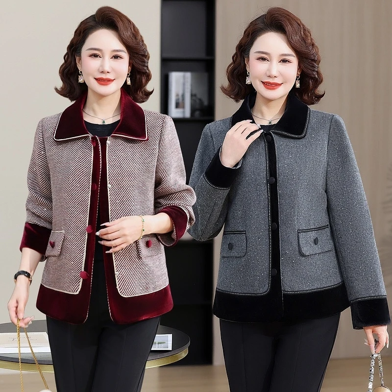 2025新款中年妈妈春装小香风外套短款中老年女装春秋洋气翻领上衣