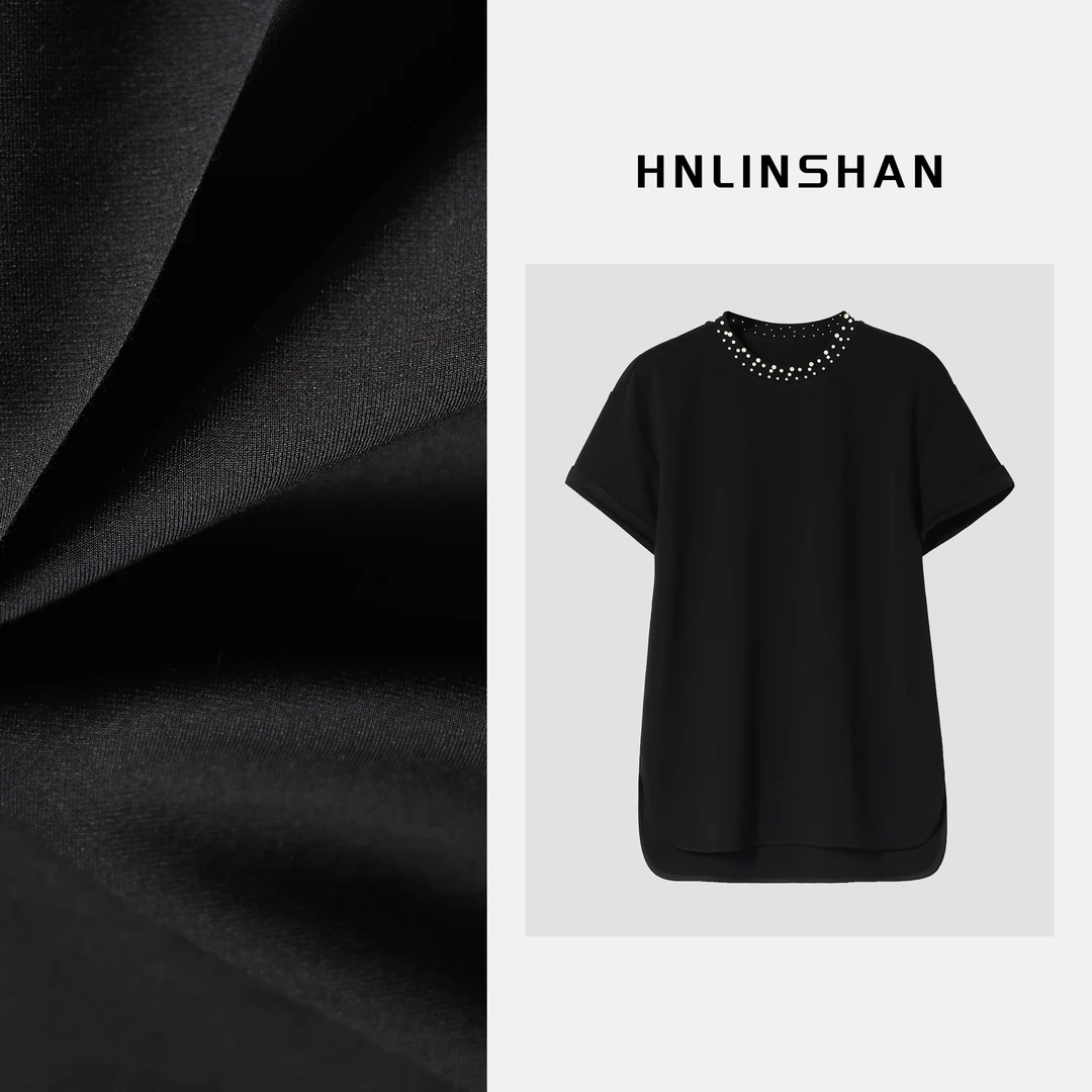 HNLINSHAN【珠蕾并叙】手工钉珠三醋酸免打理T恤BQS8002