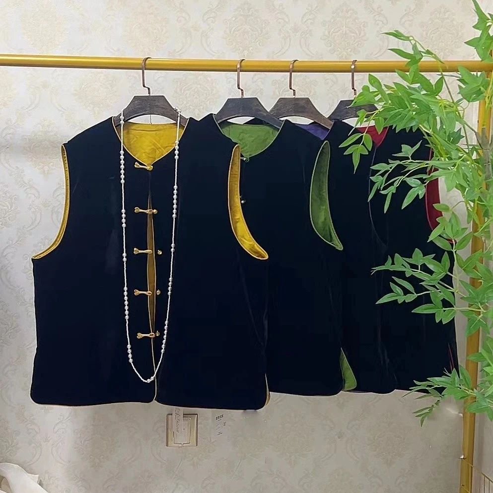 大聪（两面穿）马夹大码国风新中式丝绒马甲200斤坎肩上衣897912