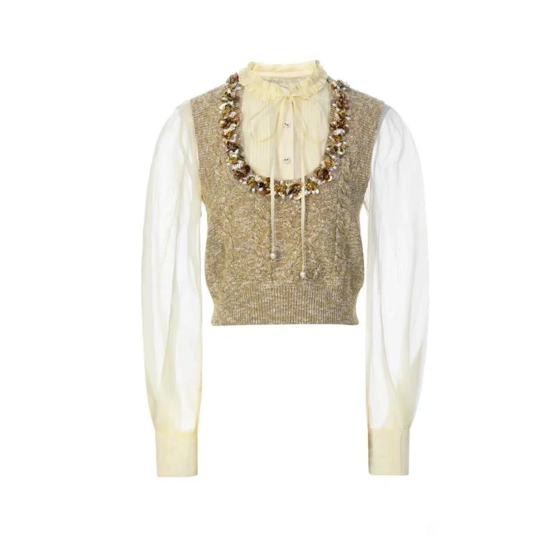 辰辰服饰春装新款重工金色拼接毛衣