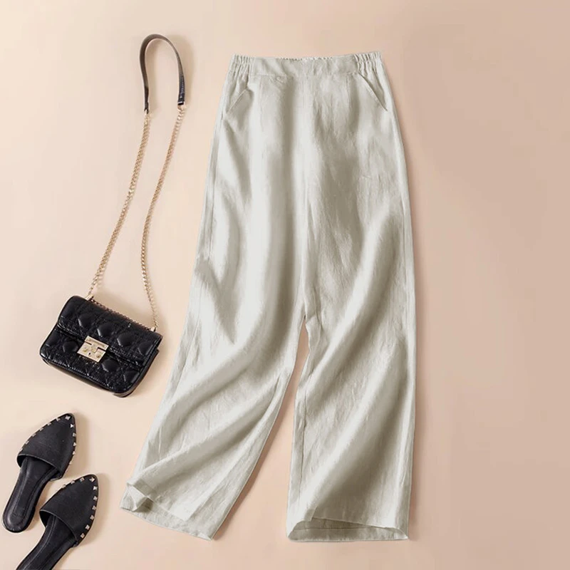 2025夏季新款亚麻女宽松亚麻显瘦直筒文艺九分高腰垂感休闲阔腿裤