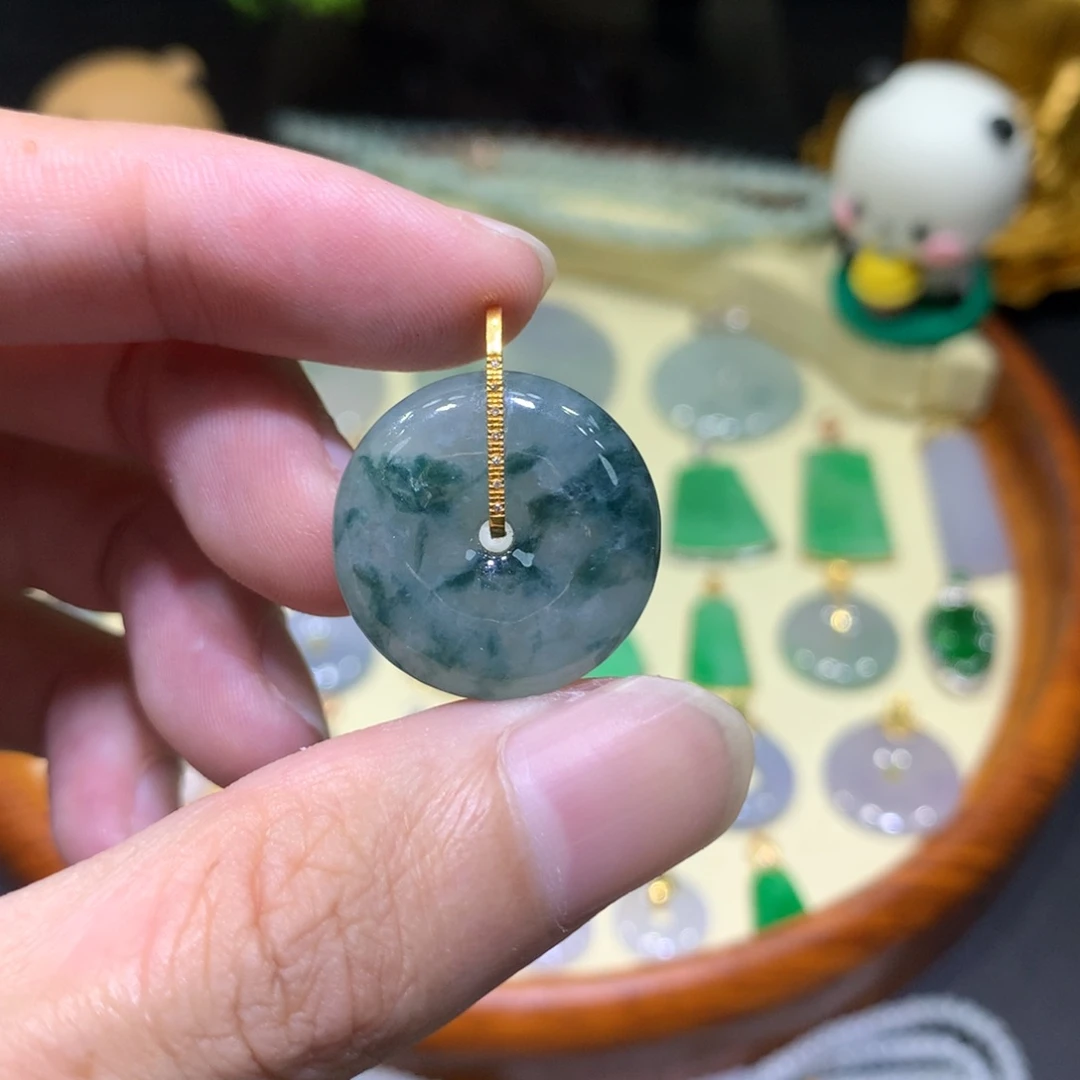 吊坠(不含链)18K金镶嵌翡翠