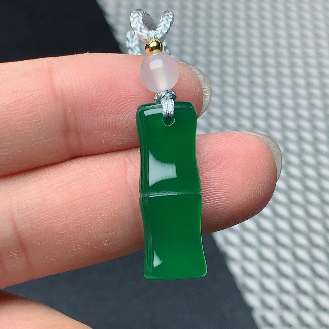 满绿玛瑙竹节吊坠节节高升步步高升玉石挂件28/10.1/5.7mm