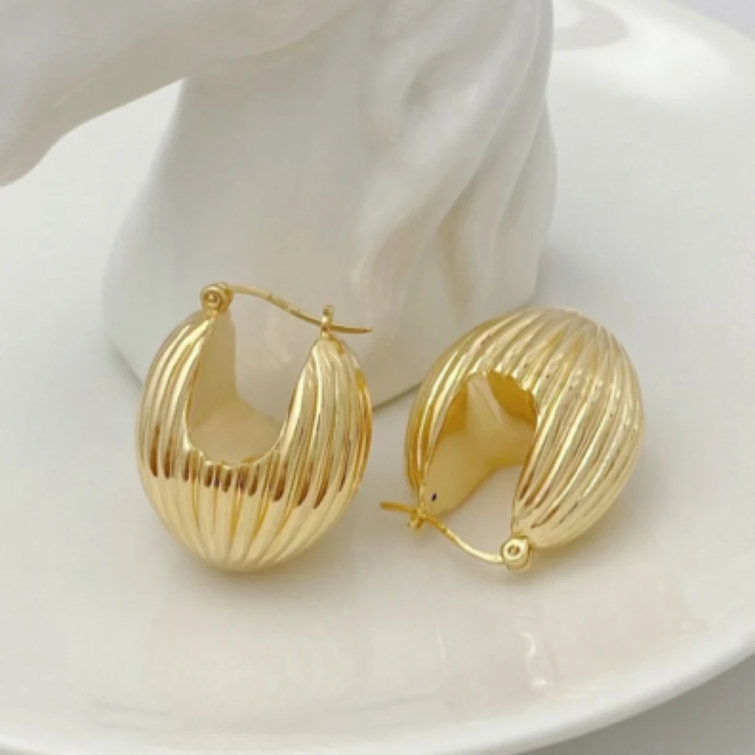 18K金热气球复古耳环意大利5D经典百搭大金球欧美时尚耳包